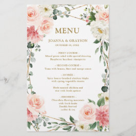 Blush Pink Floral Geometric Botanical WeddenMenu