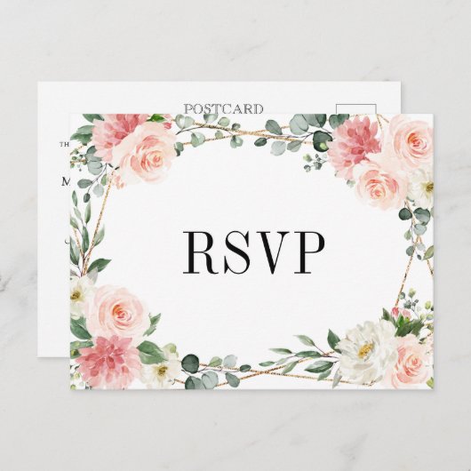Blush Pink Floral Geometric Botanical Weddenschap  Briefkaart (Voorkant / Achterkant)