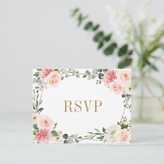 Blush Pink Floral Geometric Botanical Weddenschap  Briefkaart (Staand voorkant)