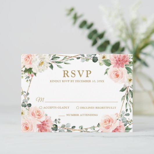Blush Pink Floral Geometric Botanical Weddenschap  RSVP Kaartje (Staand voorkant)