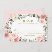 Blush Pink Floral Geometric Botanical Weddenschap  RSVP Kaartje (Voorkant / Achterkant)