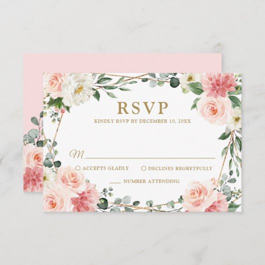 Blush Pink Floral Geometric Botanical Weddenschap  RSVP Kaartje (Voorkant / Achterkant)