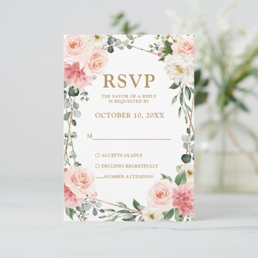Blush Pink Floral Geometric Botanical Weddenschap  RSVP Kaartje (Staand voorkant)