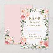 Blush Pink Floral Geometric Botanical Weddenschap RSVP Kaartje (Voorkant / Achterkant)