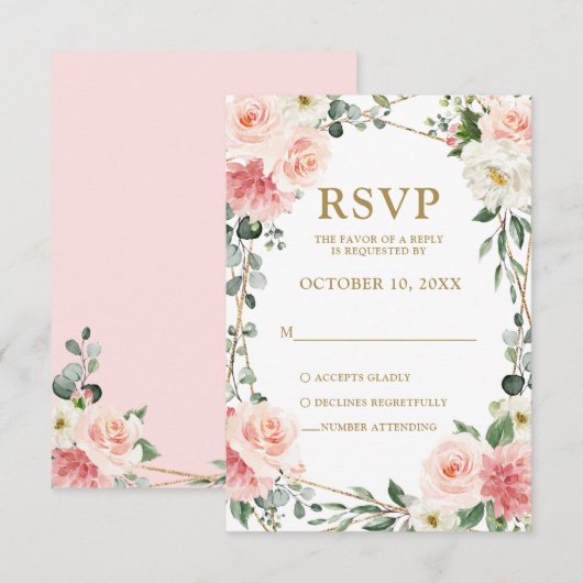 Blush Pink Floral Geometric Botanical Weddenschap RSVP Kaartje (Voorkant / Achterkant)