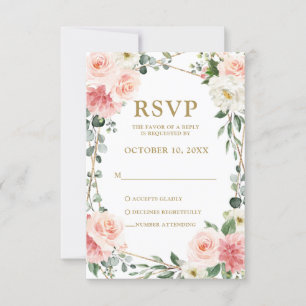 Blush Pink Floral Geometric Botanical Weddenschap RSVP Kaartje