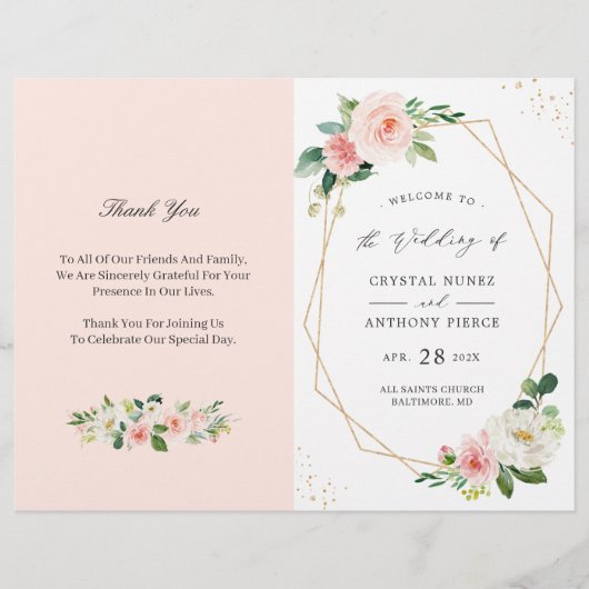 Blush Pink Floral Geometric Folded Wedding Program (Voorkant)