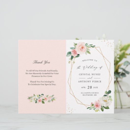 Blush Pink Floral Geometric Folded Wedding Program (Staand voorkant)