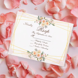 Blush Pink Floral Geometric Wedding RSVP Card Kaart