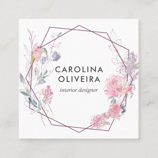 Blush Pink Floral geometrisch Vierkante Visitekaartje (Voorkant)