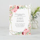 Blush Pink Floral Geometrische bruiloft uitnodigin Kaart (Staand voorkant)