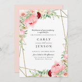 Blush Pink Floral Geometrische bruiloft uitnodigin Kaart (Voorkant / Achterkant)