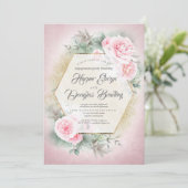 Blush Pink Floral Geometrische Lijst Engagement Pa Kaart (Staand voorkant)