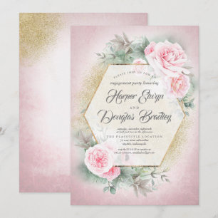 Blush Pink Floral Geometrische Lijst Engagement Pa Kaart