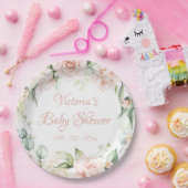 Blush Pink Floral gepersonaliseerd Baby shower Papieren Bordje (Feest)