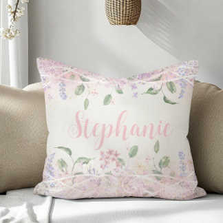 Blush Pink Floral gepersonaliseerde naam Kussen