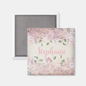 Blush Pink Floral gepersonaliseerde naam Magneet (Voorkant / Achterkant)
