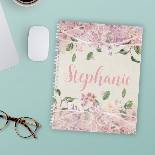 Blush Pink Floral gepersonaliseerde naam Notitieboek