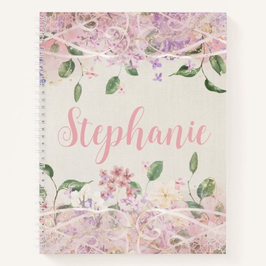 Blush Pink Floral gepersonaliseerde naam Notitieboek (Voorkant)