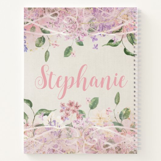 Blush Pink Floral gepersonaliseerde naam Notitieboek (Achterkant)