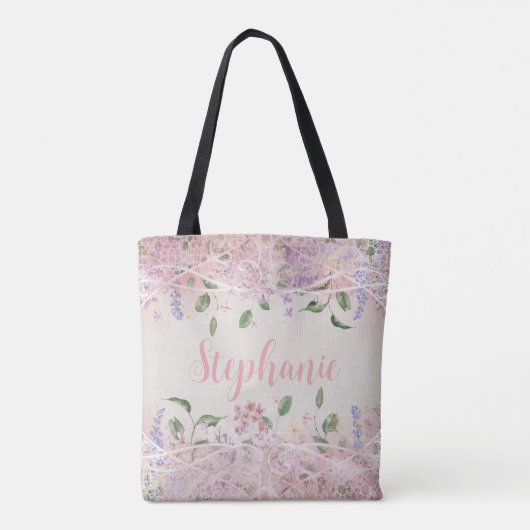 Blush Pink Floral gepersonaliseerde naam Tote Bag (Achterkant)