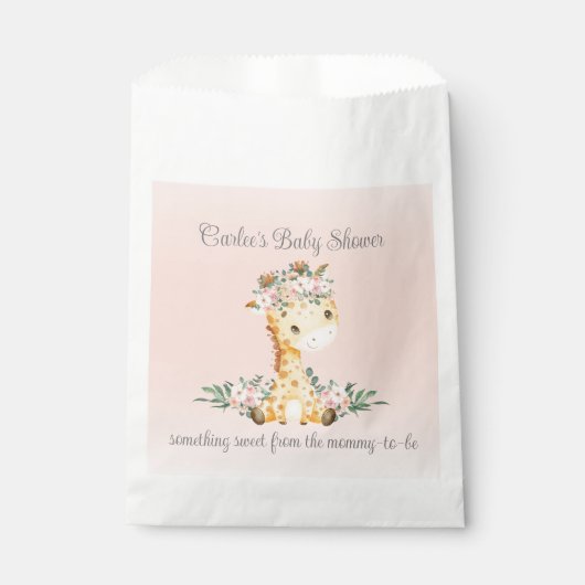 Blush Pink Floral Giraffe Baby shower dank u Bedankzakje (Voorkant)