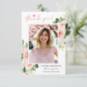 Blush Pink Floral Girl Afstudeerder Afstuderen Fot Bedankkaart (Staand voorkant)