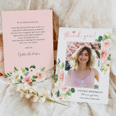 Blush Pink Floral Girl Afstudeerder Afstuderen Fot Bedankkaart