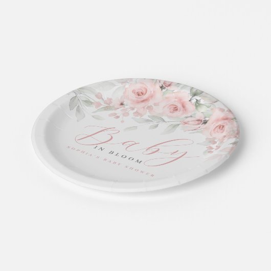 Blush Pink Floral Girl Baby in Bloom Papieren Bordje (Gekanteld)
