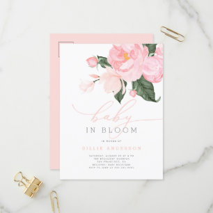 Blush Pink Floral Girl-Baby in Bloom Shower Uitnodiging Briefkaart