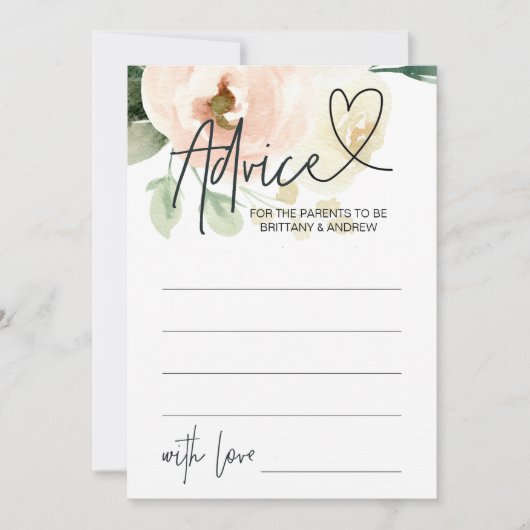 Blush Pink Floral Girl Baby shower Advice Card Kaart (Voorkant)