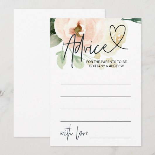Blush Pink Floral Girl Baby shower Advice Card Kaart (Voorkant / Achterkant)