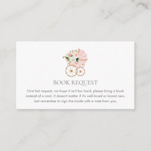 Blush Pink Floral Girl Baby shower Book Request Informatiekaartje