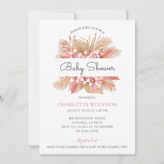 Blush Pink Floral Girl Baby shower Kaart (Voorkant)