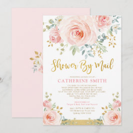Blush Pink Floral Girl Baby shower per post Kaart