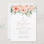 Blush Pink Floral Girl Baptisme Kaart (Voorkant)