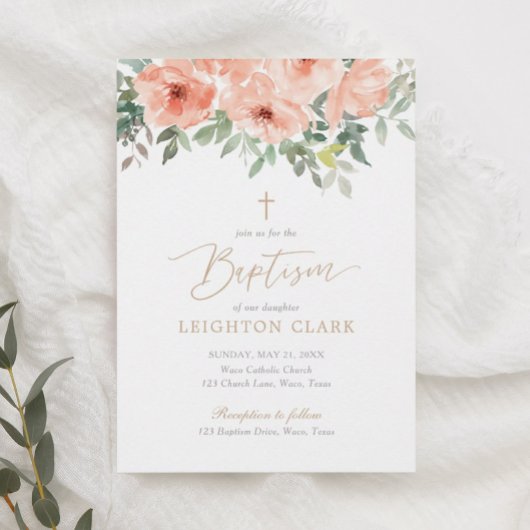 Blush Pink Floral Girl Baptisme Kaart