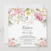 Blush Pink Floral Girl Baptisme Kaart (Voorkant)