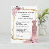 Blush Pink Floral Girly Quinceanera Invitation Kaart (Staand voorkant)