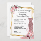 Blush Pink Floral Girly Quinceanera Invitation Kaart (Voorkant / Achterkant)
