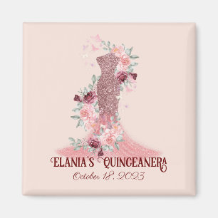 Blush Pink Floral Girly Quinceanera Party Favor Magneet