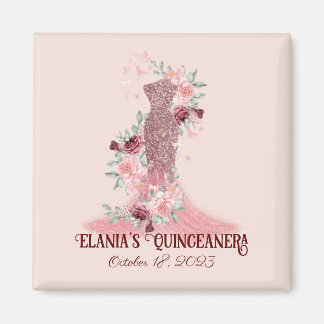 Blush Pink Floral Girly Quinceanera Party Favor Magneet