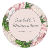 Blush Pink  Floral Glitter Quinceañera