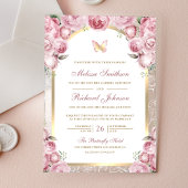 Blush Pink Floral Gold Arch Butterfly Wedding Acryl Uitnodigingen