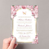 Blush Pink Floral Gold Arch Butterfly Wedding Acryl Uitnodigingen (Insitu (Draagbaar))
