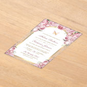 Blush Pink Floral Gold Arch Butterfly Wedding Acryl Uitnodigingen (Laagn)