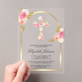 Blush Pink Floral Gold Arch doop Acryl Uitnodigingen (Insitu (Draagbaar))