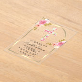 Blush Pink Floral Gold Arch doop Acryl Uitnodigingen (Laagn)