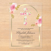 Blush Pink Floral Gold Arch doop Acryl Uitnodigingen (Voorkant)