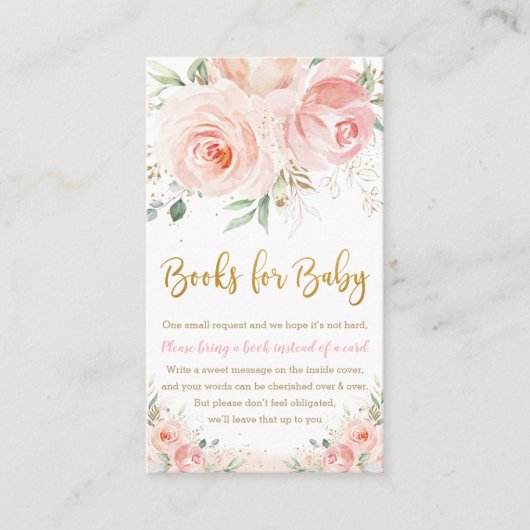 Blush Pink Floral Gold Baby shower Books for Baby Informatiekaartje (Voorkant)